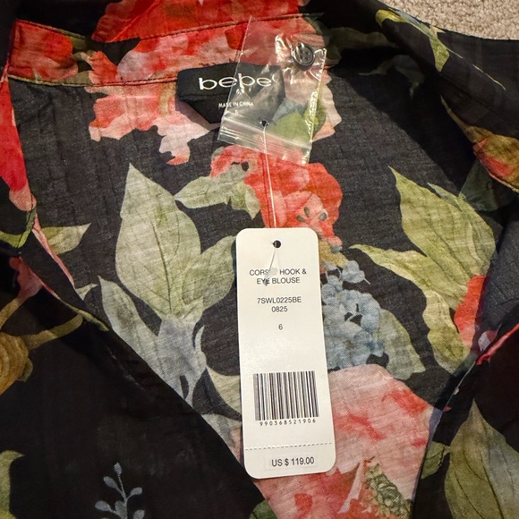 Bebe Corset Top Hook & Eye Sheer Floral Print Long Sleeve Blouse Size 6 NWT - Picture 2 of 3